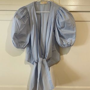 Choosy light blue puff sleeve top with tie